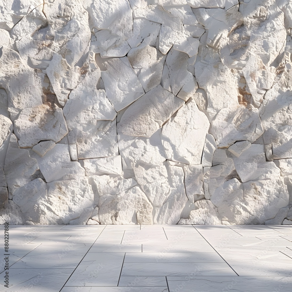 Aufkleber white stone wall with shadows of trees. 3d rendering. abstract background for product presentation a