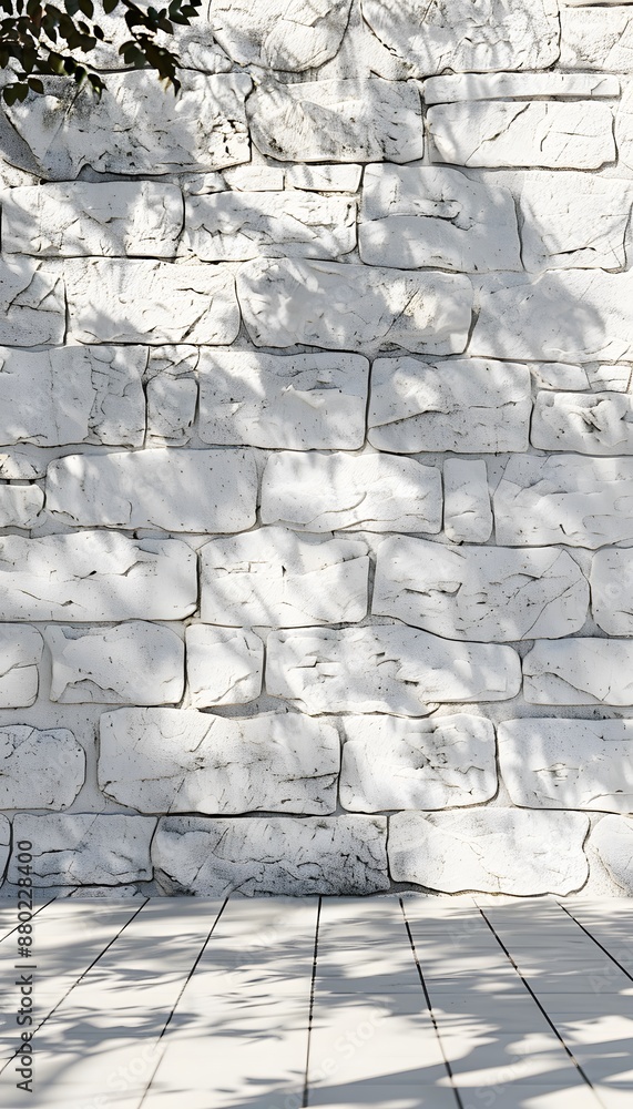 Poster white stone wall with shadows of trees. 3d rendering. abstract background for product presentation a