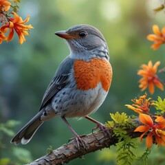 Fototapeta premium Orange-breasted Robin Perched on a Branch.