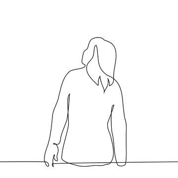 recommend clip art: woman standing back view, he looks up - one line art vector