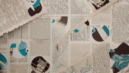 Abstract layered newspaper pieces, newspapers background 