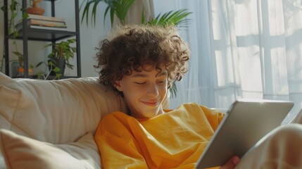 The boy with a tablet