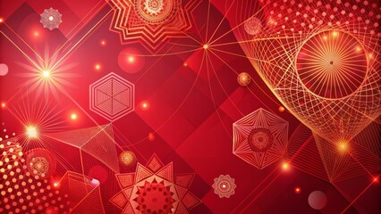 Vibrant red background featuring intricate abstract geometric shapes and lines creating a dynamic, modern, and eye-catching presentation design template.