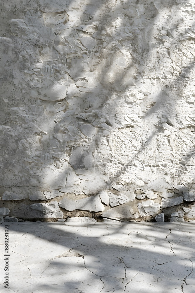 Poster white stone wall with shadows of trees. 3d rendering. abstract background for product presentation a