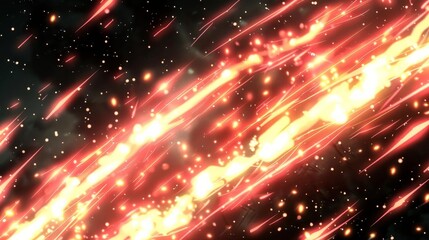 Fototapeta premium Colorful abstract background with a Plexus effect, neon yellow and orange dots connected by dynamic red lines, suggesting a cuttingedge tech environment