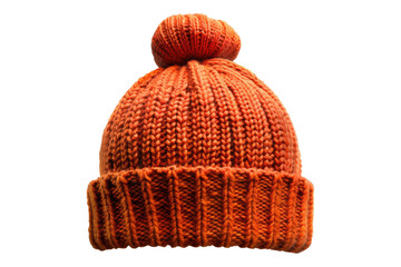 Fototapeta premium Orange knitted hat isolated on transparent background