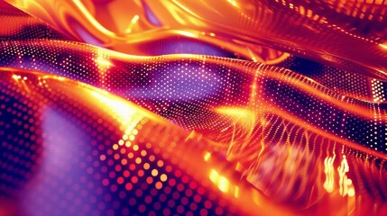 Fototapeta premium Elegant abstract background with a Plexus effect, neon blue and purple dots interconnected by glowing golden lines, reflecting a sophisticated tech design