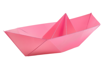 Pink paper boat isolated on transparent background