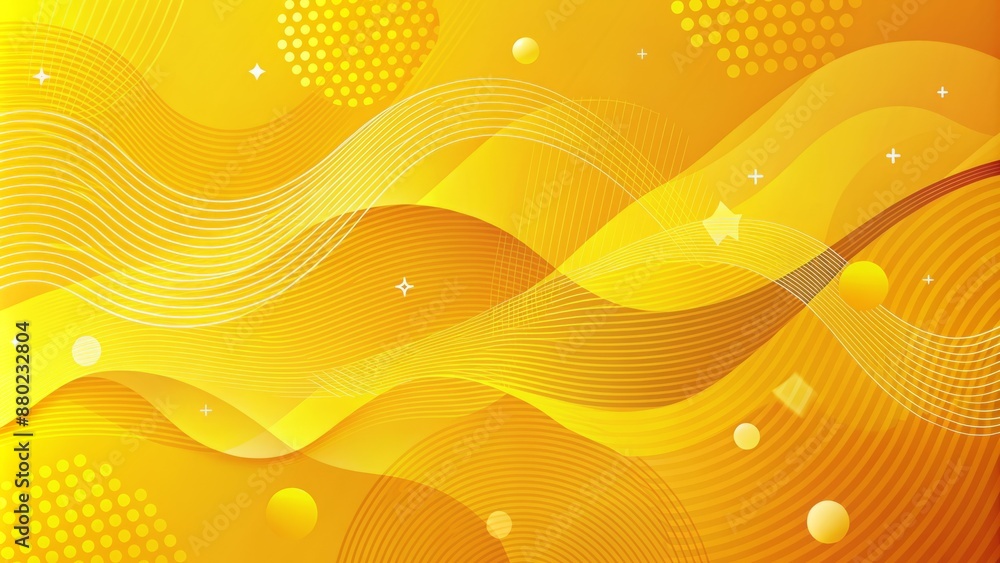 Poster bright yellow abstract banner background design featuring wavy geometric shapes and modern vector gr