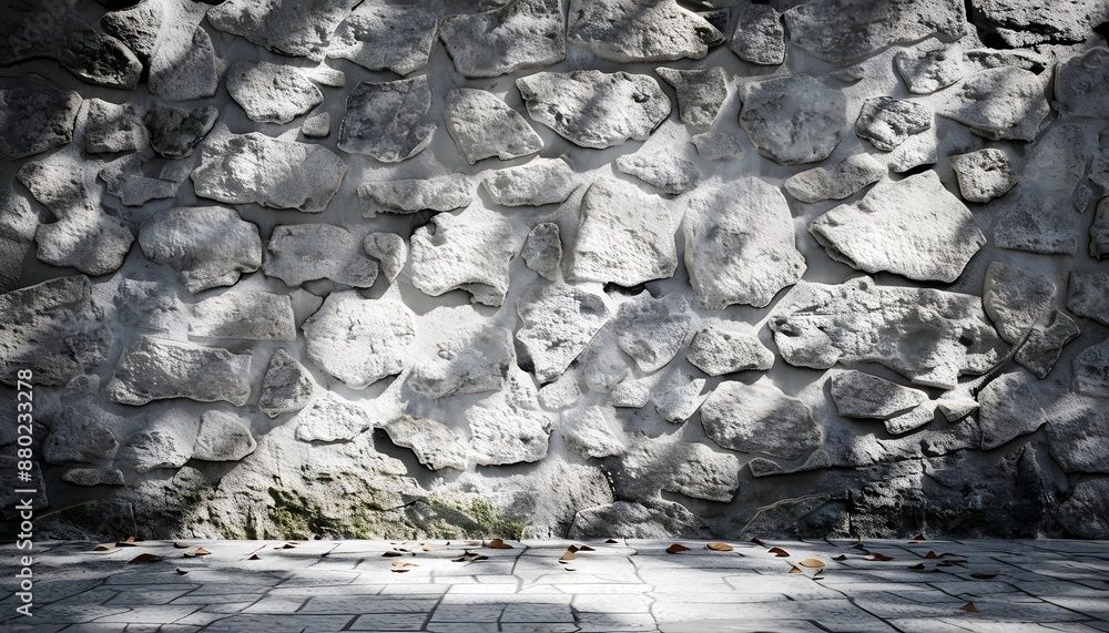 Aufkleber white stone wall with shadows of trees. 3d rendering. abstract background for product presentation a