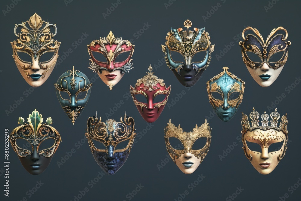 Poster A collection of colorful masks displayed against a dark backdrop