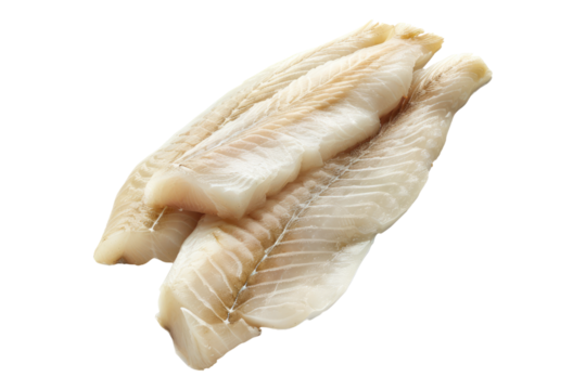 Raw haddock fish fillets isolated on transparent background