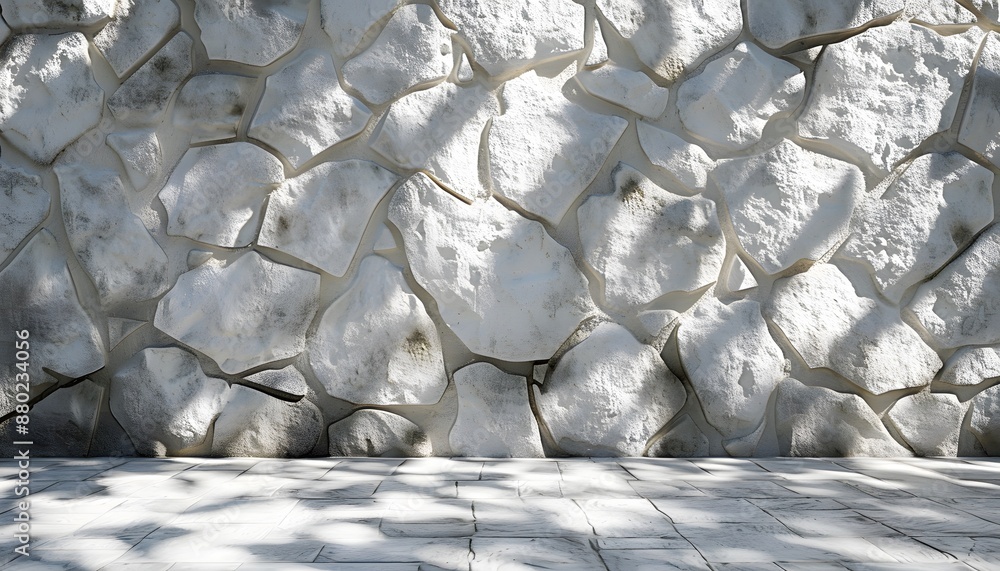 Poster white stone wall with shadows of trees. 3d rendering. abstract background for product presentation a