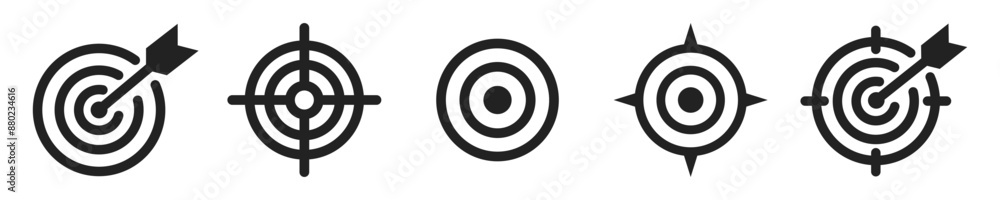 Poster set of success target icons. set of 5 outline icons related to success target board. linear icon col