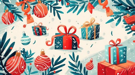 Obraz premium Charming holiday-themed illustrations with festive colors and motifs.