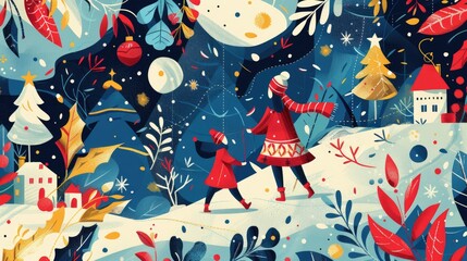 Charming holiday-themed illustrations with festive colors and motifs.