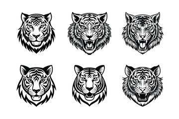 set of Tiger Black Silhouette Bundle - Stunning Vector Illustrations for Wild or domestic animals Nature Lovers, isolated on white