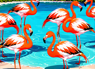 Obraz premium flamingos generative ai