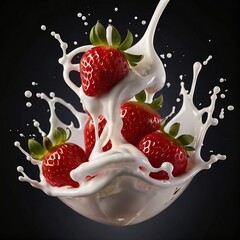 strawberry falling into milk