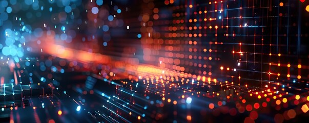 Obraz premium Digital background perfect for tech processes, neural networks, artificial intelligence, data transfer and security, digital storage, multimedia presentations, scientific studies, education, etc.