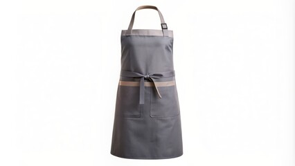 Naklejka premium Stylish grey apron with pocket for waiters or kitchen workers, isolated on white background, blank layout for mannequin or model display.