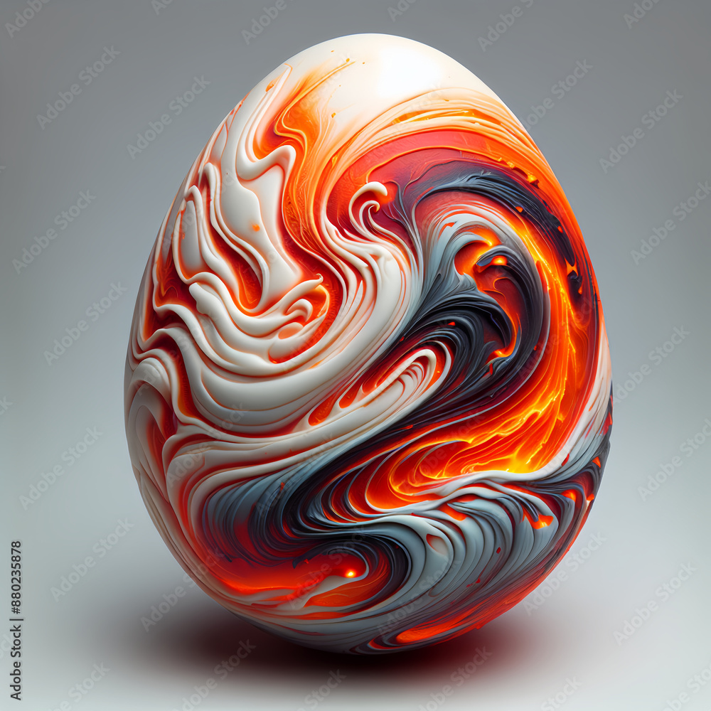 Aufkleber 3d rendering of an abstract egg with a glowing lava-like surface