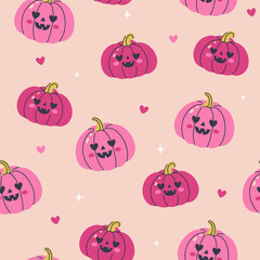 Seamless pattern for Halloween with pink pumpkins. Vector graphics.