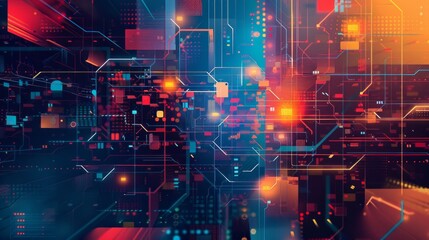 Fototapeta premium Graphic design background of tech scene. Modern abstract background.