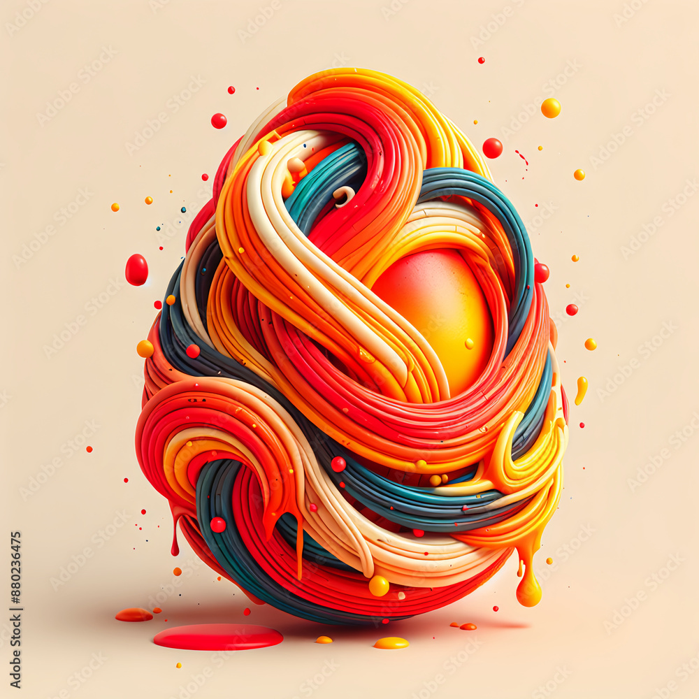 Aufkleber 3d egg design of colorful abstract shapes. the shape consists of several layers of twisted and inter