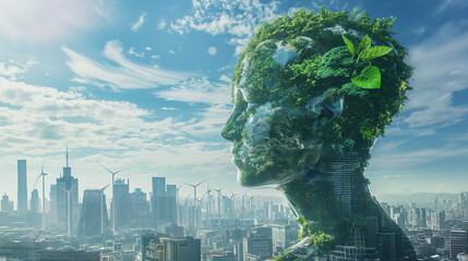 Sustainable environment concept. The image depicts human thinking towards preserving nature