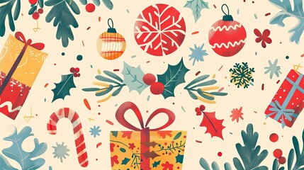 Charming holiday-themed illustrations with festive colors and motifs.