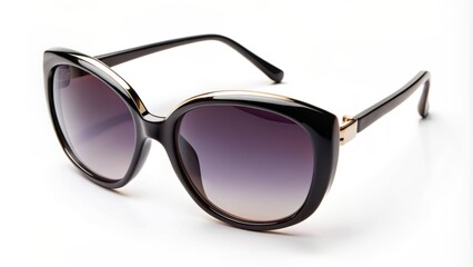 Elegant, high-gloss, black, plastic-framed women's sunglasses with open arches isolated on a pristine white background, showcasing sleek design details.