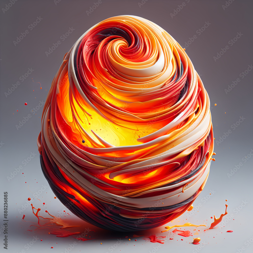Fototapete 3d rendering of an abstract egg-shaped object with a spiral pattern and bright colors