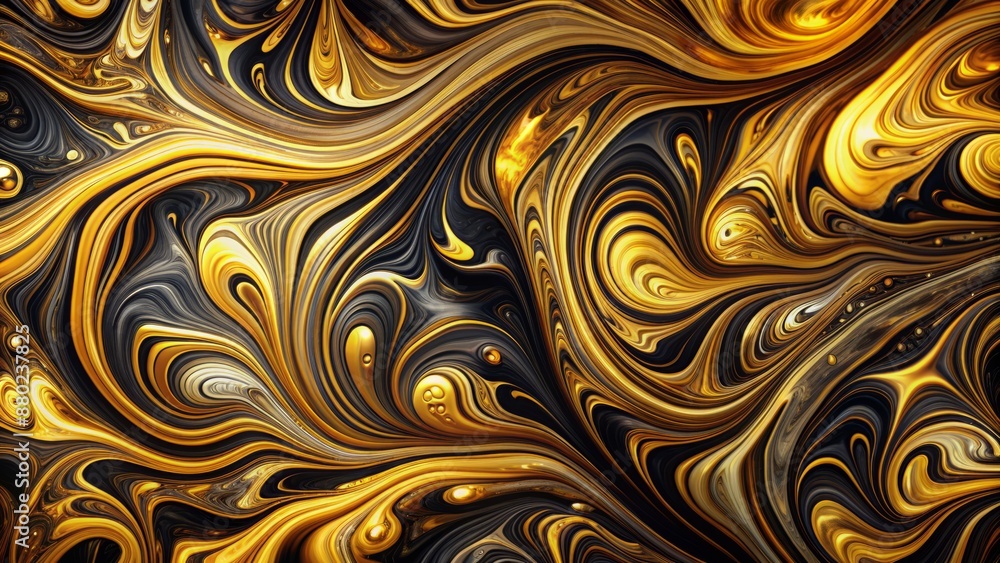 Aufkleber vibrant abstract design featuring swirling gold and black ink fusion, creating mesmerizing patterns 
