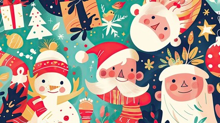 Naklejka premium Charming holiday-themed illustrations with festive colors and motifs.