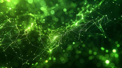 Minimalist abstract background featuring neon green lines forming a network of connections in a 3D space, highlighting a futuristic tech concept