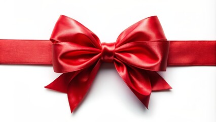 A beautiful red satin ribbon tied into a lavish bow on a white background with ample copy space for text messaging.