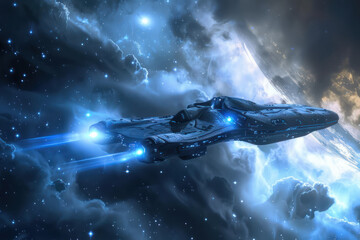 An alien spaceship in a cosmic cloud 