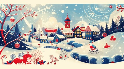 Fototapeta premium Charming holiday-themed illustrations with festive colors and motifs.
