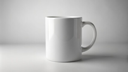 Fototapeta premium Blank, ceramic, isolated, white coffee mug on a clean background, waiting for your custom design or logo to be added.
