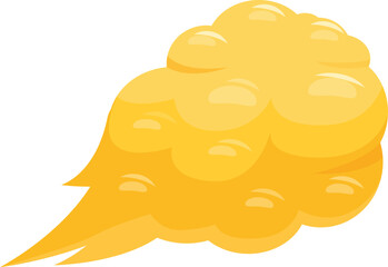 Cartoon yellow smoke cloud moving fast and leaving a trail, isolated on white background