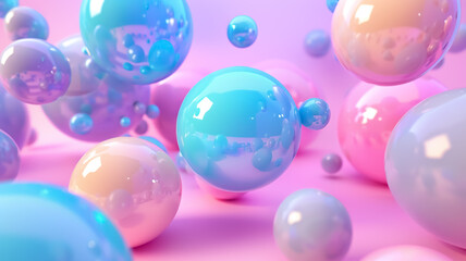 Floating spheres 3d rendering. copy space