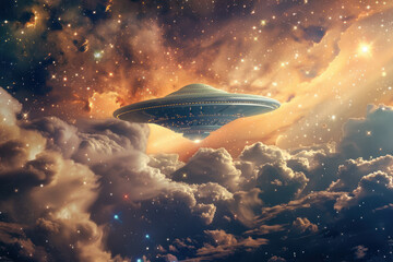 An alien spaceship in a cosmic cloud 