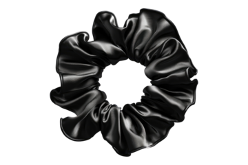 Black silk scrunchies isolated on transparent background