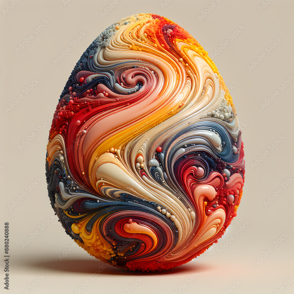 Fototapete 3d rendering of an abstract easter egg with a colorful and swirly pattern