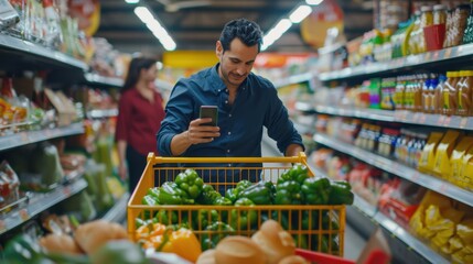 Obraz premium The man with grocery cart