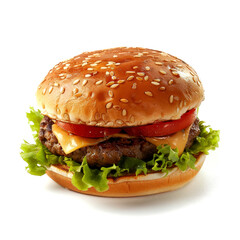 close up hamburger on white and black background