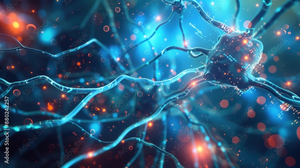 Poster abstract digital background with glowing neural pathways