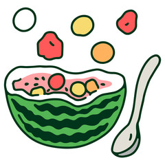 西瓜のフルーツポーチのカラーイラストです。