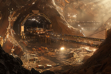 A futuristic space mining operation